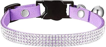 haoyueer Purple Bling Rhinestone Dog Cat Collar with Bell with Soft Velvet Crystal