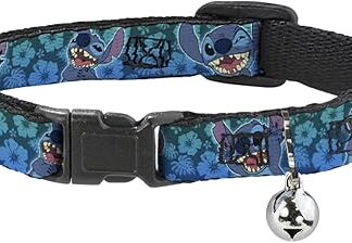 Buckle-Down Breakaway Cat Collar, Stitch Expressions Hibiscus Collage Green/Blue Fade 1/2" Wide Fits 8-12" Neck Size Medium