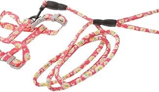 Levemolo Katzengeschirr Leine Set Geschirr Verstellbares Katzengeschirr Mit Leine Ausbruchsicheres Komfortables Geschirr Für Katzen Und Kätzchen Ideal Für Outdoor Aktivitäten Rotes Blumenmuster Größe