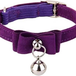 Adjustable Velvet Cat Kitten Neck Collar with Bell (Purple)