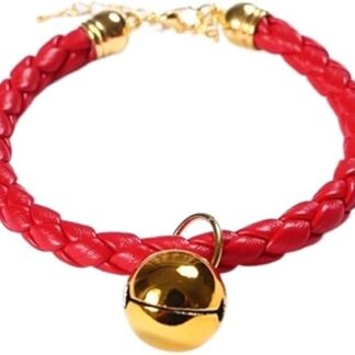 HCHGJKN Basic Dog Collars Breakaway Leather Cat Collar PU Cat Safety Collar with Bell Kitten Collar for Cats with Chain Black Pink Red (Red, M 25-30 cm)