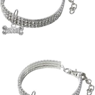 minkissy Basic Dog Shing Pet Collar Dog Chain Collar Pet Bone Pendant Collars Diamonds Pet Collar Rhinestone Dog Cat Collars Breakaway Collar Accessories Necklace White Pack of 2