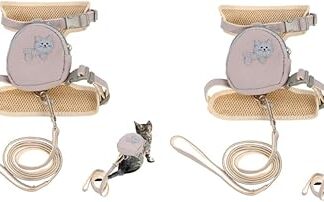 Beavorty Pack of 2 Dog Backpack Lead Adjustable Cat Vest Lead for Cat Harness Running Vest Kitten Adjustable Harness Cat Lead Outdoor Adjustable Strap Vest Belt Linen Nylon