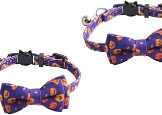 Housoutil Pack of 2 Halloween Bow Bell Choker Pet Chain Costume Necklace Puppy Collar Cat Bow Collar Breakaway Halloween Dog Collar Dog Necklace Bells The Cat Lead Cloth Purple