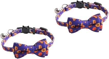 Housoutil Pack of 2 Halloween Bow Bell Choker Pet Chain Costume Necklace Puppy Collar Cat Bow Collar Breakaway Halloween Dog Collar Dog Necklace Bells The Cat Lead Cloth Purple