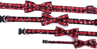 minkissy dog bows Cute Bow Ties Collar cat bownot collar Dog Collar with Bow Red Black Plaid Dog Bowtie Halloween Cat Collar Xmas Pet Collar Cat Collars for Boy Cats Adjustable Kitten