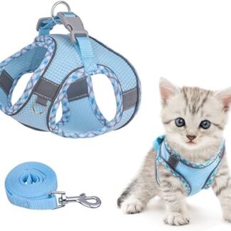 Brifit Cat Harness, Cat Harness with Lead, Escape Proof, Soft Harness for Cat with Reflective Strips, Adjustable Cat Vest, Cat Harness for Cats [Blue, XXS]