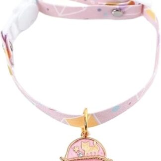 HCHGJKN Basic Dog Collars Breakaway Cat Collar with Bell Floral Pattern Cute Planet Stars Adjustable Safety Breakaway Kitten Collars for Cats Kitty Summer (Black)