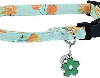 Newtensina Fashion Cute Flower Pattern Cat Collar with Flower Pendant Pedal Pendant for Cats - Green