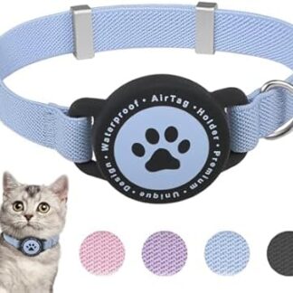 Airtag Cat Collar, Stretchy Kitten Collar with Apple Air Tag Holder, Lightweight and Comfortable, Ultra Elastic GPS Cat Collars for Cats, Kittens and Puppies [Blue]