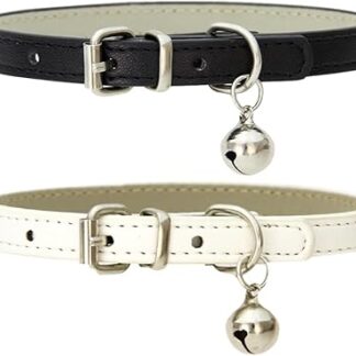 Pack of 2 Leather Cat Collars with Elastic Safety Belt - Perfect for Cats and Kittens