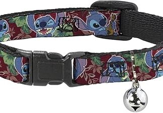 Buckle-Down Cat Collar Breakaway Stitch 6 Expressions Tropical Flora Burgundy Reds Greens 8 to 12 Inches 0.5 Inch Wide