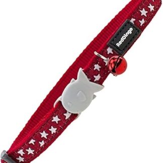 Red Dingo Deisgner Cat Collar, White Stars on Red 12mm x (20-32cm)