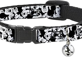 Buckle Down Mickey Mouse Expressions Stacked White/Black Disney Rogue Plastic Clip Collar