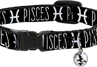 Cat Collar Breakaway Zodiac Pisces Symbol Black White 8 to 12 Inches 0.5 Inch Wide