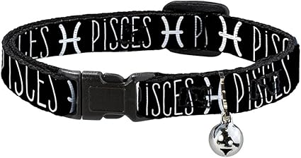 Cat Collar Breakaway Zodiac Pisces Symbol Black White 8 to 12 Inches 0.5 Inch Wide
