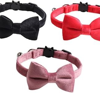 minkissy 3Pcs Velvet cat collar Breakaway Cat Collar small puppy collar novelty dog collar safe cat collars puppy collars for small puppies Bowtie Cat Collar flannel rope texture