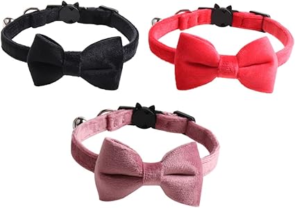 minkissy 3Pcs Velvet cat collar Breakaway Cat Collar small puppy collar novelty dog collar safe cat collars puppy collars for small puppies Bowtie Cat Collar flannel rope texture