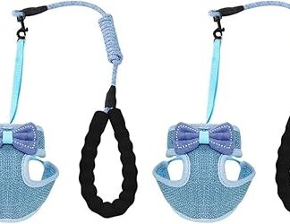 POPETPOP Adjustable Belt Pack of 2 Cat Harness Bowknot Escape Proof Cat Harness and Lead Cat Harness with Lead Vest Type Escape Cat Collar