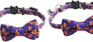 Sosoport Pack of 2 Halloween Bow Bell Choker Halloween Dog Collar Cat Collar Halloween Pet Collar Cat Bow Collar Breakaway Bow Necklace Pet Chain Tie Cloth Purple
