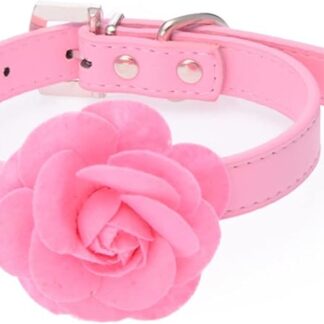 HCHGJKN Basic Dog Collars PU Leather Cat Pet Collars Cute Necklace with Flower for Small Kitten Pink Red Purple Blue Rose Neck for 8-18 Inches (Pink, XS)