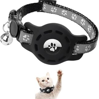 TOEECY Airtag Cat Collar Reflective Cat Collars GPS Lightweight Tracker Airtag Case Collars with Bell Safety Clasp for Cat (Black)