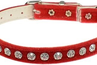 Evans Collars Jeweled Cat Safety Collar with Elastic, Size 10, Velvet, Red