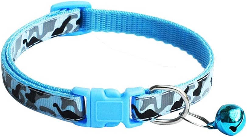 Bodhi200 0 Dog Cat Camouflage Print Collars Breakaway with Bell Cute Puppy Kitten Adjustable Buckle Collars Neck Strap Pet Supply Blue