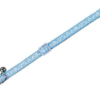 Nylon Hearts Pattern Cat Collar Bell Snap Buckle Orange, Light Blue or Lime Green (Light Blue)