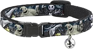 Buckle-Down Breakaway Cat Collar - Nightmare Before Christmas 4 Digit Group/Graveyard Scene - 1/2" Wide - Fits 8-12" Neck - Medium