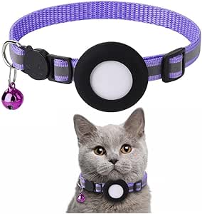 Airtag Cat Collar, Reflective GPS Lightweight Tracker Cat Collars with Airtag Case, Quick Release, 21-34 cm Adjustable for Cats Kittens Q7 (Purple)