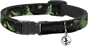 Buckle-Down Breakaway Cat Collar - Oogie Boogie 4-Poses Black/Yellow/Green - 1/2 Inch Wide - Fits 8-12 Inch Neck - Medium