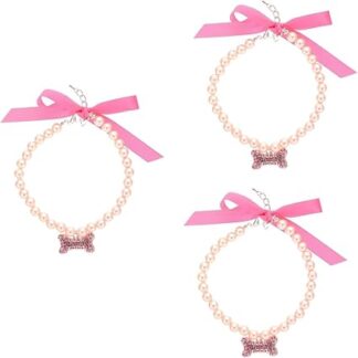 minkissy 3pcs pet collar dog pearl necklace dog necklace rhinestones beads dog collar puppy pearl necklace puppy pearl collar cat dog jewelry pet chain collar decorate rhinestone girl