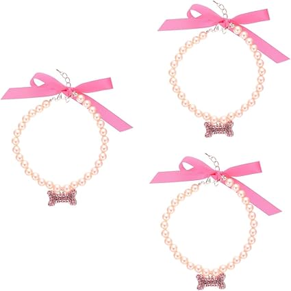 minkissy 3pcs pet collar dog pearl necklace dog necklace rhinestones beads dog collar puppy pearl necklace puppy pearl collar cat dog jewelry pet chain collar decorate rhinestone girl