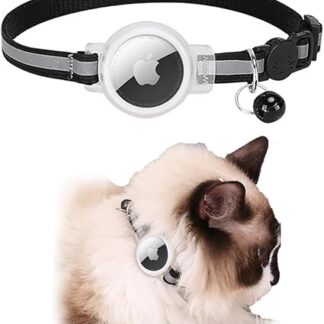 TOEECY Cat Collar Airtag Reflective with Bell Safety Lock Cat Collars Apple Airtag Case Adjustable Elastic Collar for Cat (Black)