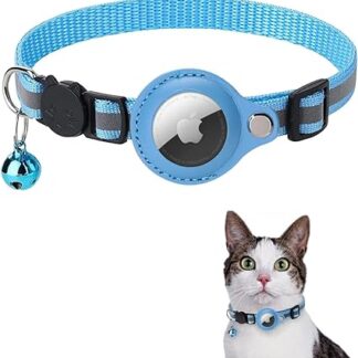 Airtag Cat Collar, Reflective AirTag Cat Collar with AirTag Holder and Bell, GPS Lightweight Tracker Cat Collars, Cat AirTag Collar with Breakable Safety Buckle (Blue)