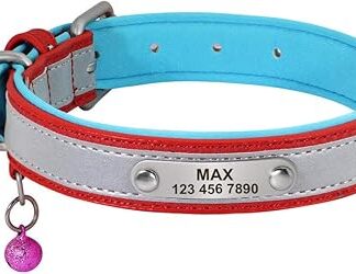 Gulunmun Personalised Cat Collar Soft Padded Kitten Cat Collars Reflective Tailored Puppy Collars with Bell Cat Accessories-Red_L