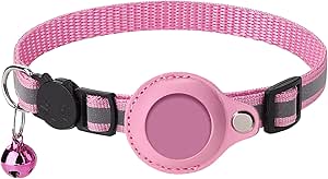 Airtag Cat Collar, Airtag Collar Cat, Reflective GPS Collar Cat Collar with Bell Buckle, Adjustable Cat Collar, Integrated Tracker Holder, Compatible with Apple Airtag