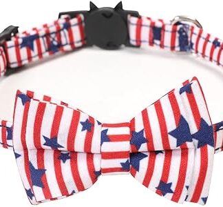 Jackanna Bow Pet Collar, American Independence Day Star Print Cat Dog Bow Bequemes verstellbares Hundehalsband für kleine Katzen und Hunde (Rote und weiße Streifen)