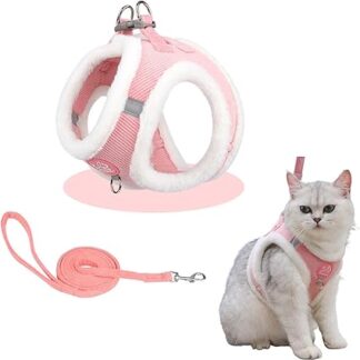 Cat Lead, Escape Proof Cats, Cat Harness and Cat Lead Set, with Pull Rope, with Reflective Strips, Suitable for Medium Cats, XS (Neck Circumference: 28-30 cm, Chest Size: 32-36 cm), Pink