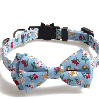 HCHGJKN Basic Dog Collars Print Flower Collar for Cats with Bow Tie Bell Safety Kitty Cat Collar Supplies Cats Cat Accessories (Cats Collar Blue)