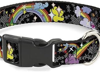 Cat Collar Breakaway Rainbow Cloud Stars Black 6 to 9 Inches 0.5 Inch Wide