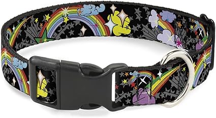 Cat Collar Breakaway Rainbow Cloud Stars Black 6 to 9 Inches 0.5 Inch Wide