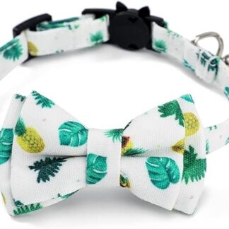 HCHGJKN Basic Dog Collars Breakaway Cat Collar with Bell and Cute Bow Tie Accessories Wave Point Printing Design Bow Pattern for Cats Kitty Kittens (Black)