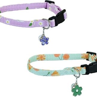 Newtensina Fashion 2 Pieces Cute Flower Pattern Cat Collar with Flower Pendant Pedal Pendant for Cats - PurpleGreen
