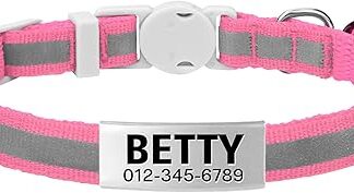 TagME Reflective Cat Collar with Bell and Safety Clasp, Personalised ID Name, Adjustable Collar Cat Kitten 1 Piece, Pink