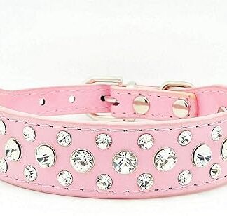 haoyueer Pink Faux Leather Rhinestone Dog Cat Collar Medium