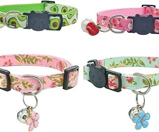 QFEHTHSK Pack of 4 Cat Collars, Cat Collar with Bell, Fruit Flower Print Collar, Cute Cat Collar, Quick Release Cat Collar, Adjustable Kitten Collar
