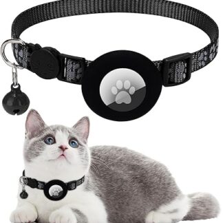 Ledeak Cat Collar with Airtag Case, Reflective Adjustable Airtag Collar, Cat, GPS Cat Collar with Safety Clasp and Bell, Cat Collar for Kittens, Cats (Black)