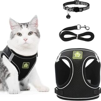 REESTBOO Cat Harness with Lead Set, Escape Proof Cat Harness with Cat Lead and Collar, Adjustable Reflective Cat Strap for Cats, Kittens, Outdoor, Black (XS)